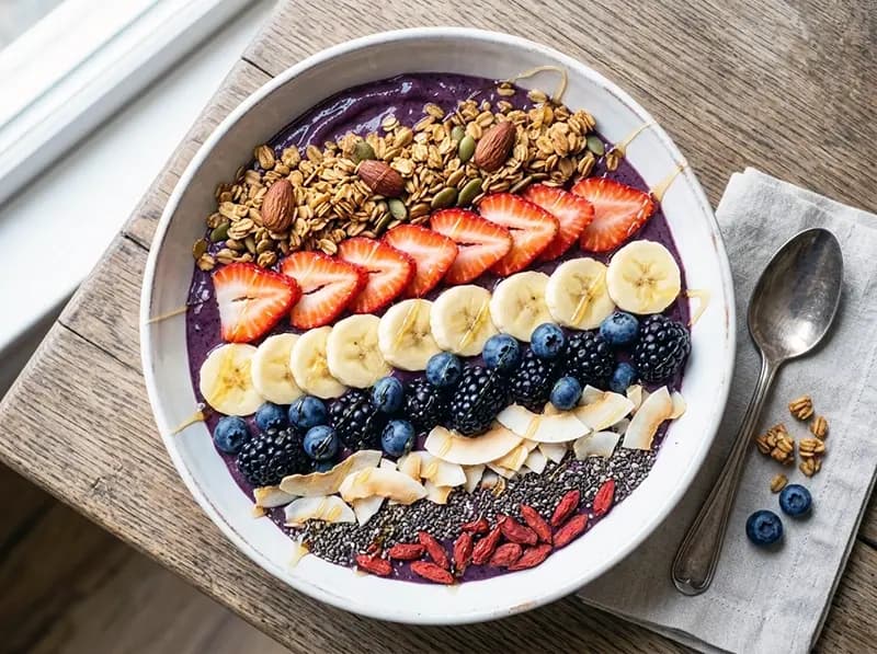 Acai Bowl with frozen acai, banana and frozen blueberries — Brazil recipe