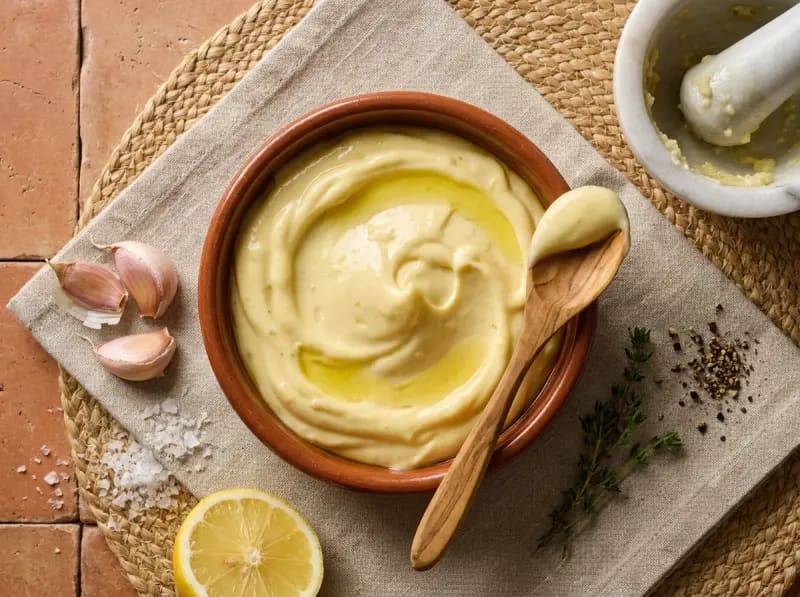 Aïoli — salsa provenzale tradizionale all'aglio e olio d'oliva