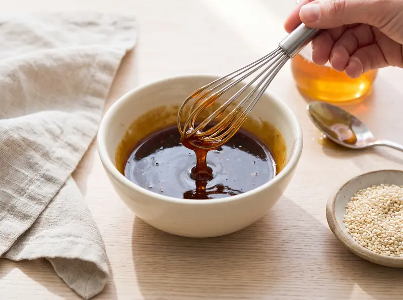 Honey, soy and sriracha glaze whisked smooth for air fryer salmon