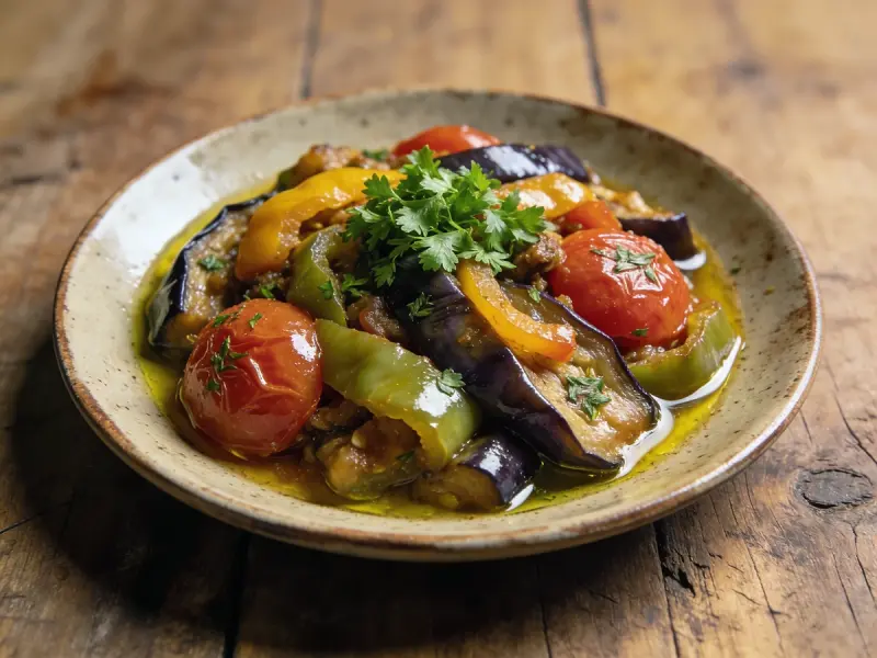 Ajapsandal with eggplant, tomato and garlic — Georgia recipe