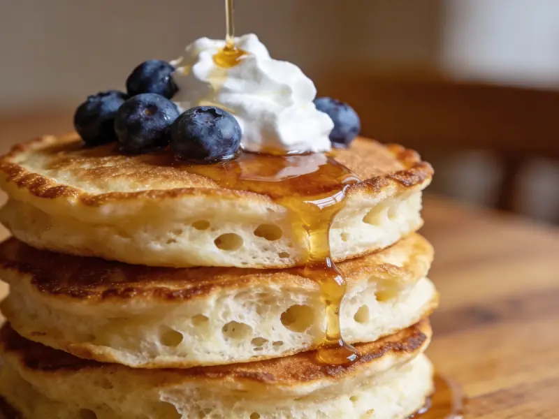 Fluffy American Pancakes with flour, eggs and butter — USA recipe
