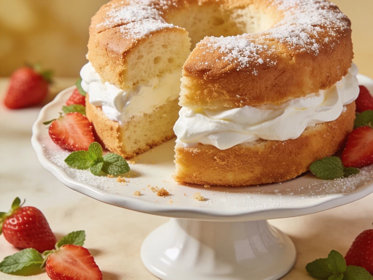 Angel Food Cake with almond, eggs and flour — USA recipe