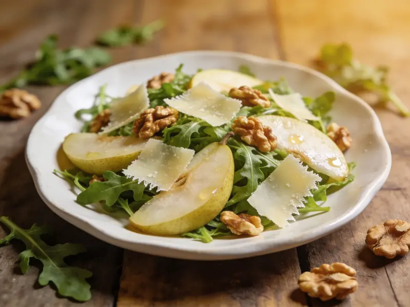 Arugula Salad with Pear, Walnuts, and Parmesan with arugula, pear and parmesan — Italy recipe
