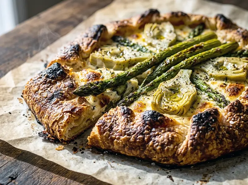 Galette mit Spargel und marinierten Artischocken