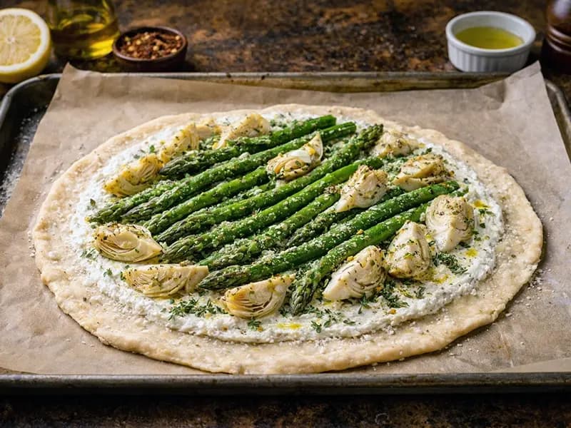 Asparagus and Marinated Artichoke Galette — step 6