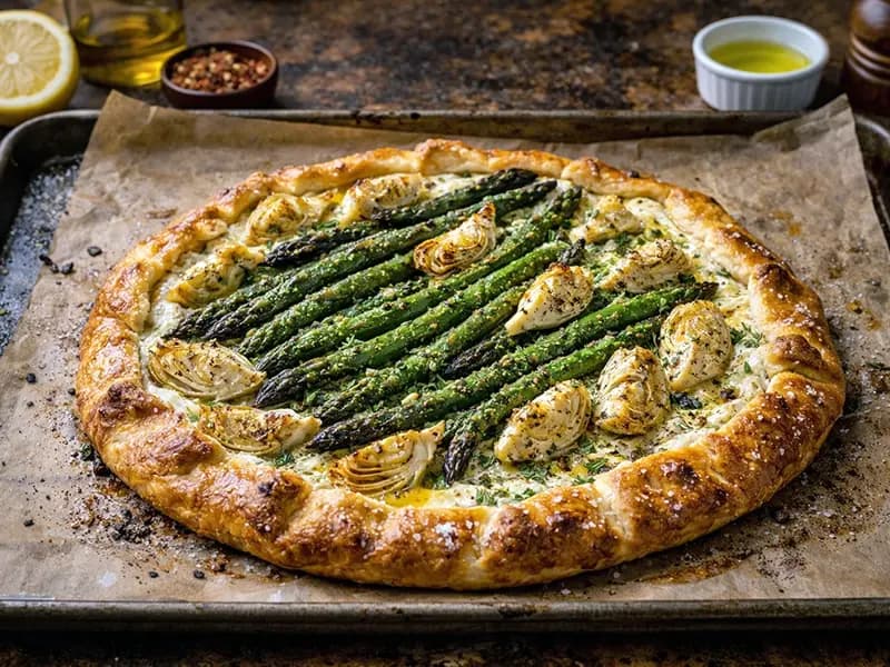 Asparagus and Marinated Artichoke Galette — step 8