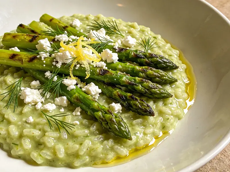 Asparagus Risotto with Lemon, Dill and Goat Cheese with arborio, asparagus and vegetable — Italy recipe