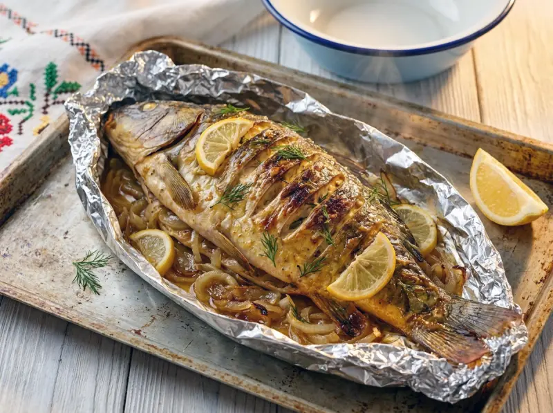 Baked Carp in Sour Cream (Ukrainian)