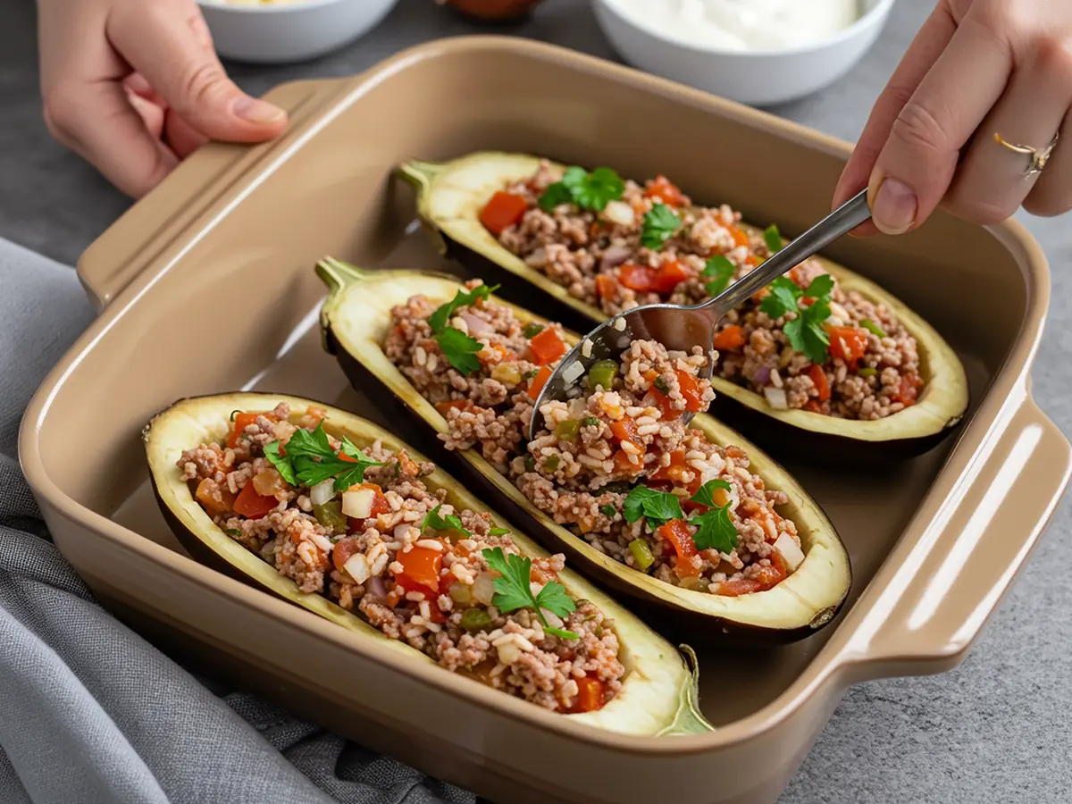 Baked Eggplant with Meat and Cheese step 2