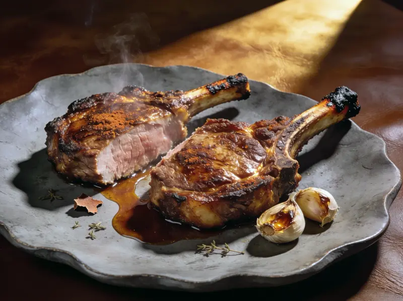 Baked Pork Chops with bone in pork chops, garlic cloves and brown sugar — USA recipe