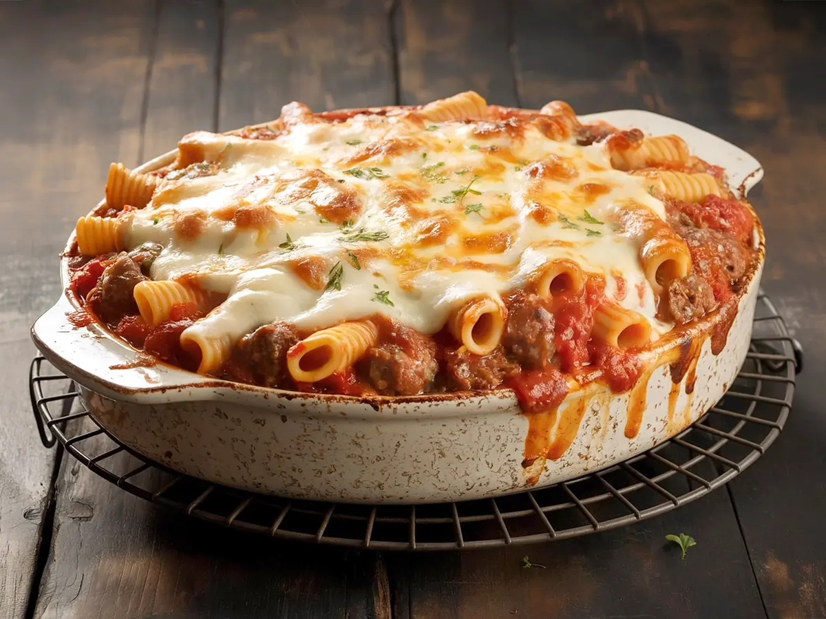 Baked Ziti with bell pepper, eggs and garlic — USA recipe