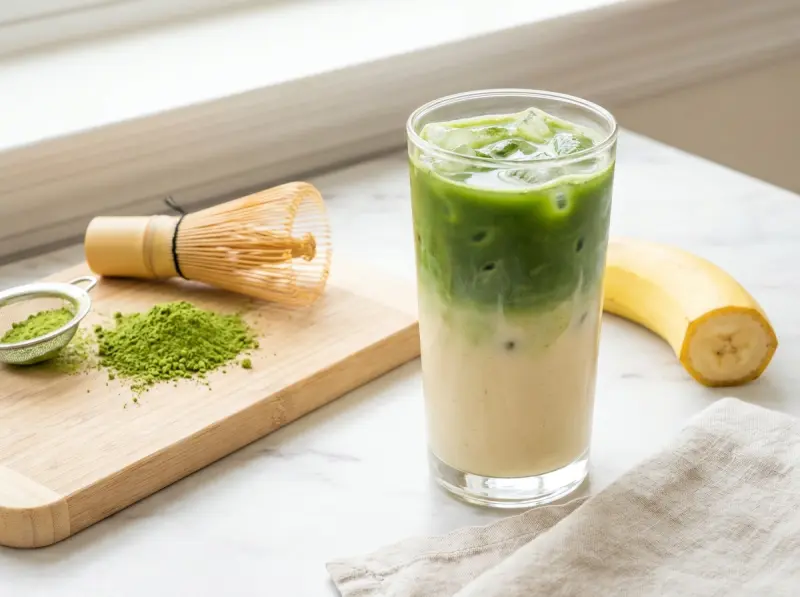 Bananen-Matcha-Latte: Matcha Pulver, Banane, Milch — USA · Rezept