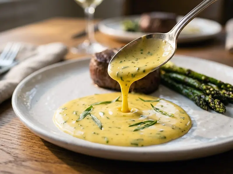 Béarnaise Sauce with egg yolks, butter and tarragon — France recipe