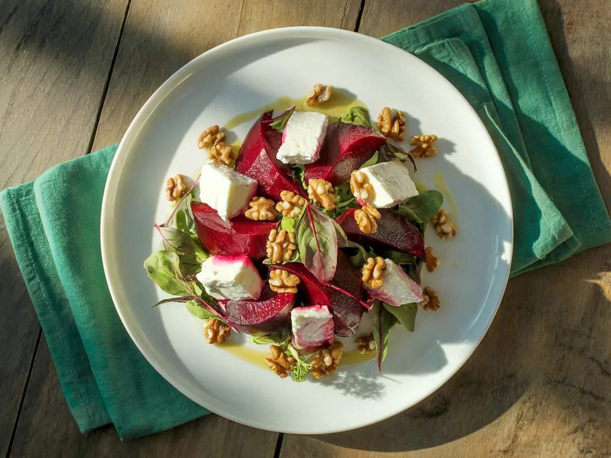 Beet Cheese Salad with beets, goat cheese and walnuts — France recipe