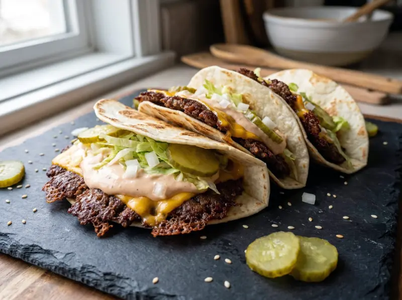 Tacos smash estilo Big Mac