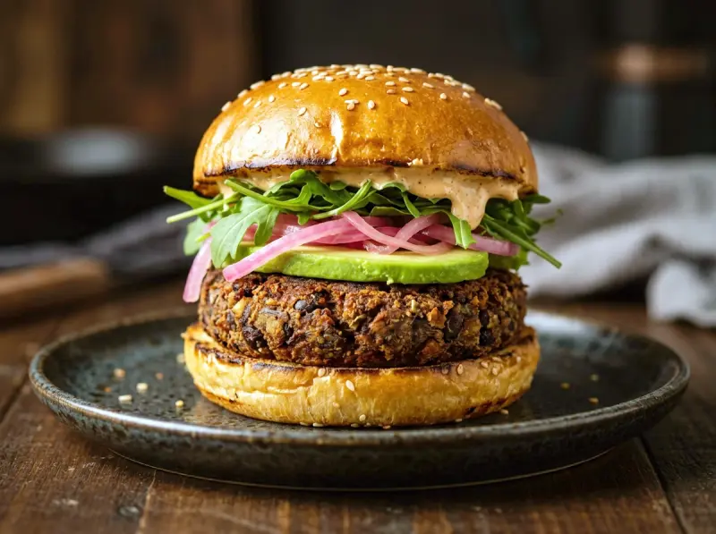 Black Bean Burger with black beans, rolled oats and flaxseed — USA recipe