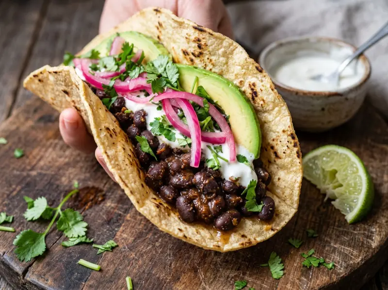 Black Bean Tacos with beans, tortilla and lime — Mexico recipe