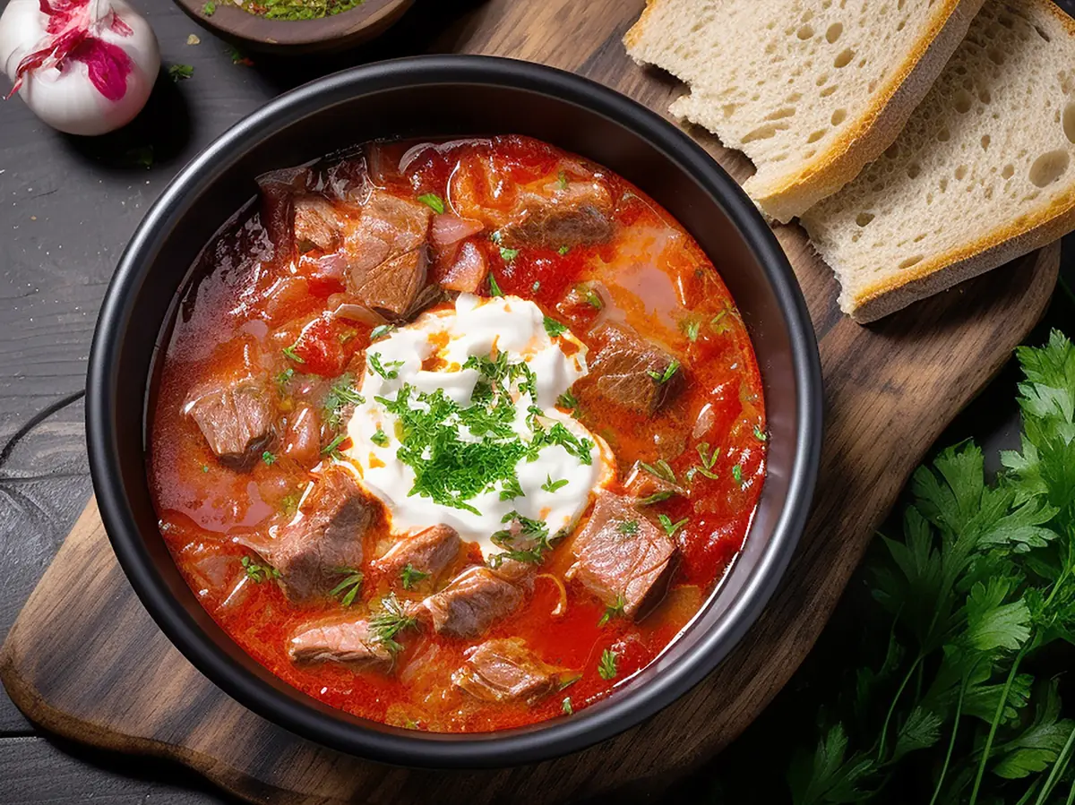 Borscht with beef, beets and bell pepper — Ukraine recipe
