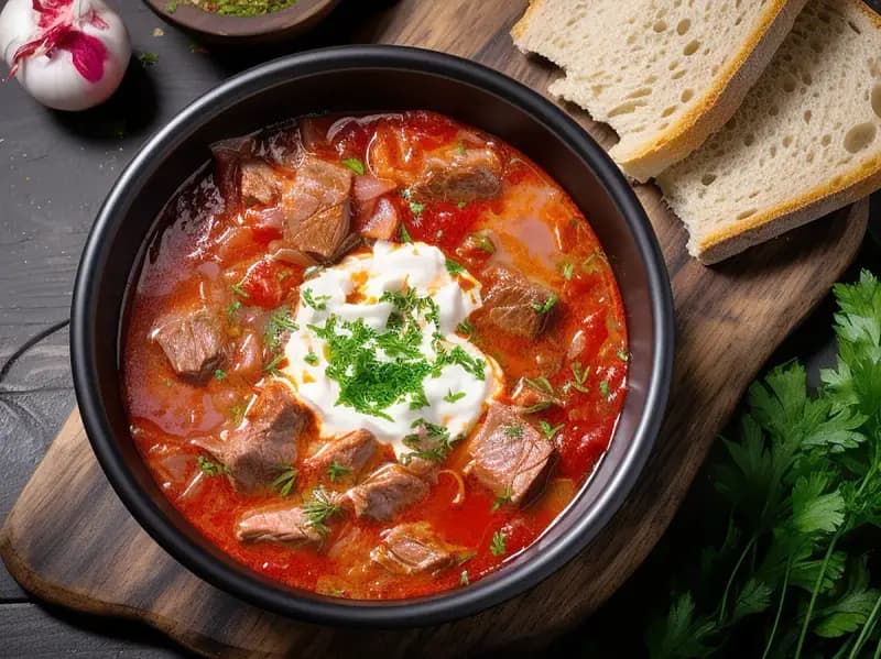 Borscht with beef, beets and cabbage — Ukraine recipe