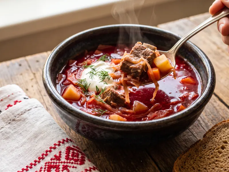 Borscht with beef, beets and cabbage — Ukraine recipe