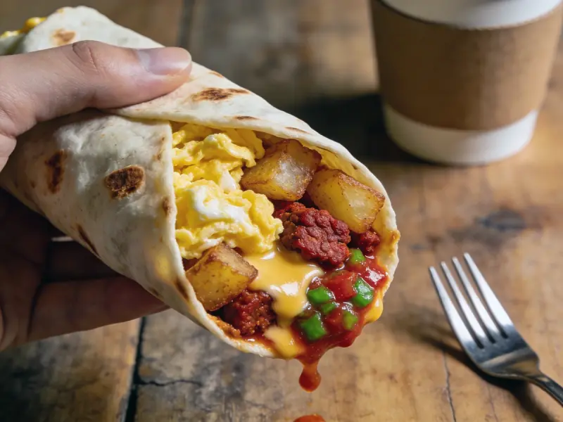 Breakfast Burrito with eggs, flour tortillas and potatoes — USA recipe