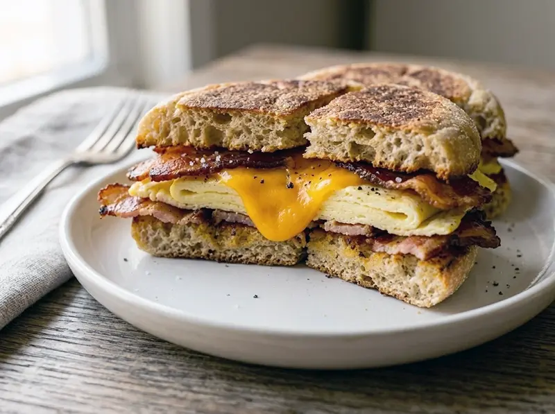 Breakfast Sandwich (Bacon, Egg & Cheese) with eggs, bacon and cheese — USA recipe