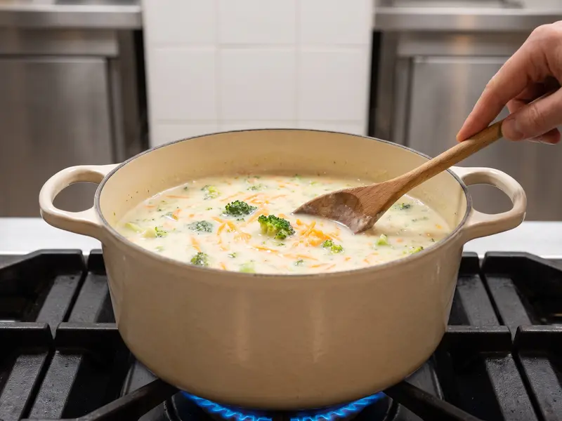 Brokkoliröschen und geriebene Karotte köcheln im Topf bis sie zart sind