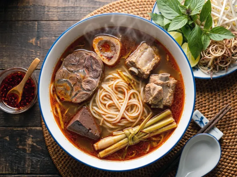 Bún Bò Huế (Spicy Vietnamese Beef and Lemongrass Noodle Soup)