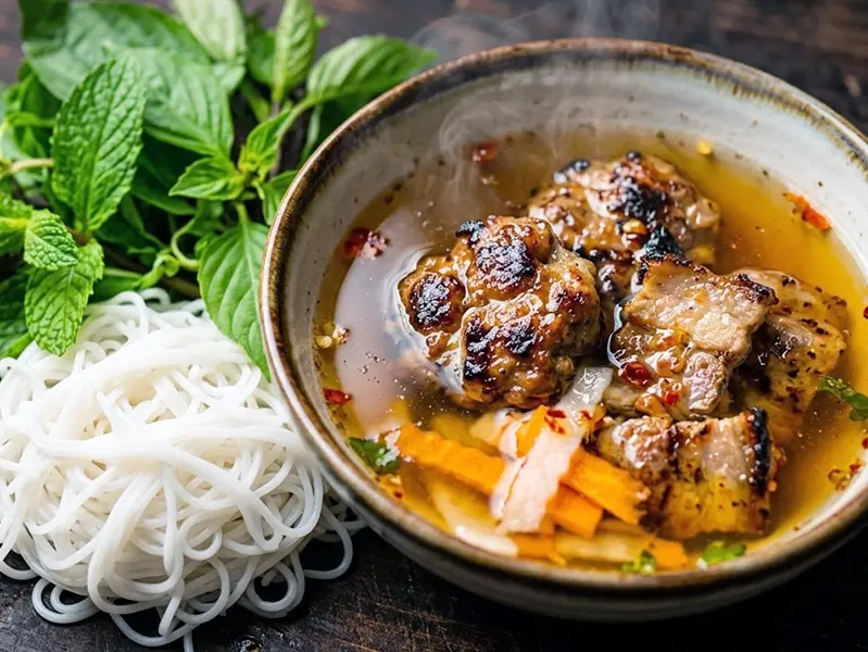 Bún Chả with ground pork, pork belly and fish sauce — Vietnam recipe