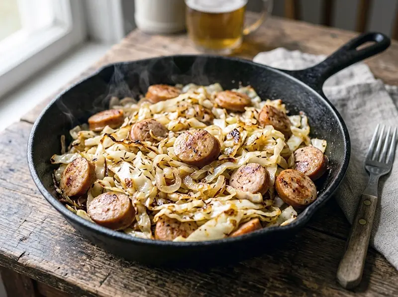 Cabbage and Sausage Skillet with smoked sausage, cabbage and onion — Germany recipe