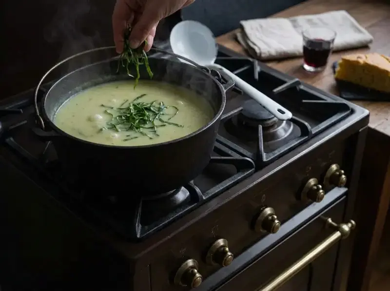 Caldo Verde (Portuguese Greens and Chouriço Soup) — step 6