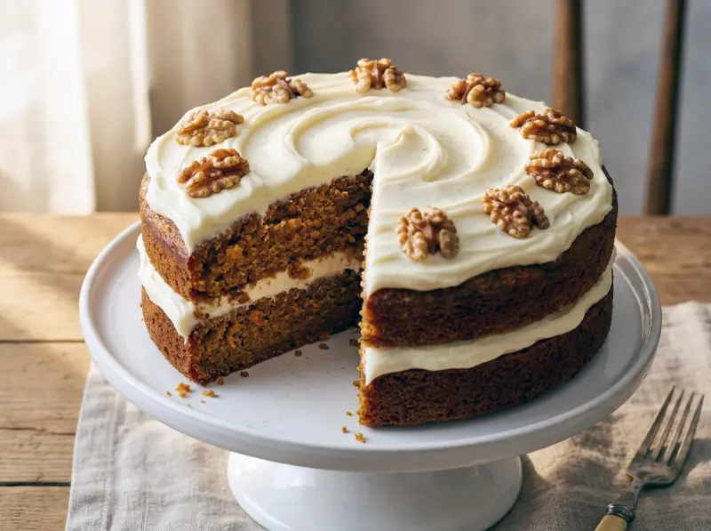 Carrot Cake with Cream Cheese Frosting with flour, baking powder and cinnamon — USA recipe