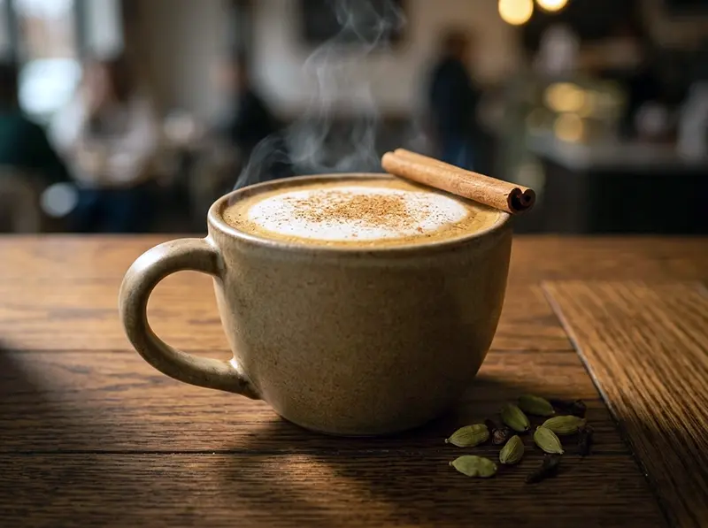 Chai Latte with black tea, cardamom and cinnamon — India recipe