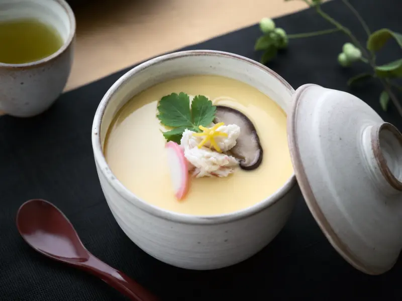 Chawanmushi with Crab and Shiitake (Japanese Steamed Egg Custard) with dashi, crab meat and shiitake mushrooms — Japan recipe
