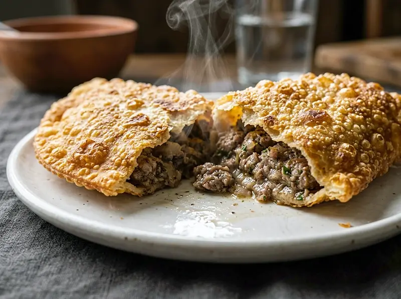 Chebureki with Meat (Georgian Style) with flour, minced meat and onion — Georgia recipe