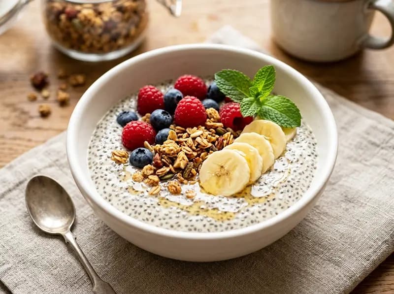 Overnight Chia Pudding with chia seeds, milk and maple syrup or honey — USA recipe