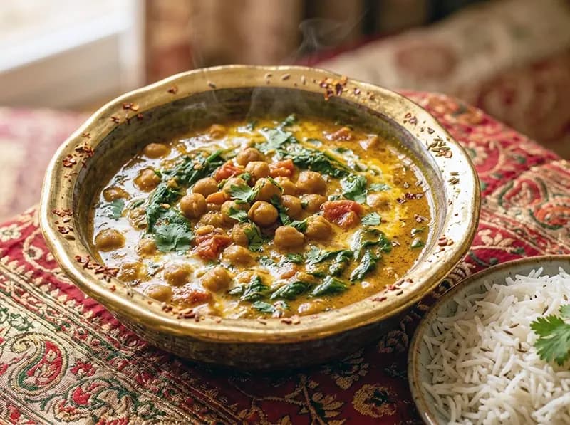 Chickpea and Spinach Curry with chickpeas, spinach and tomatoes — India recipe