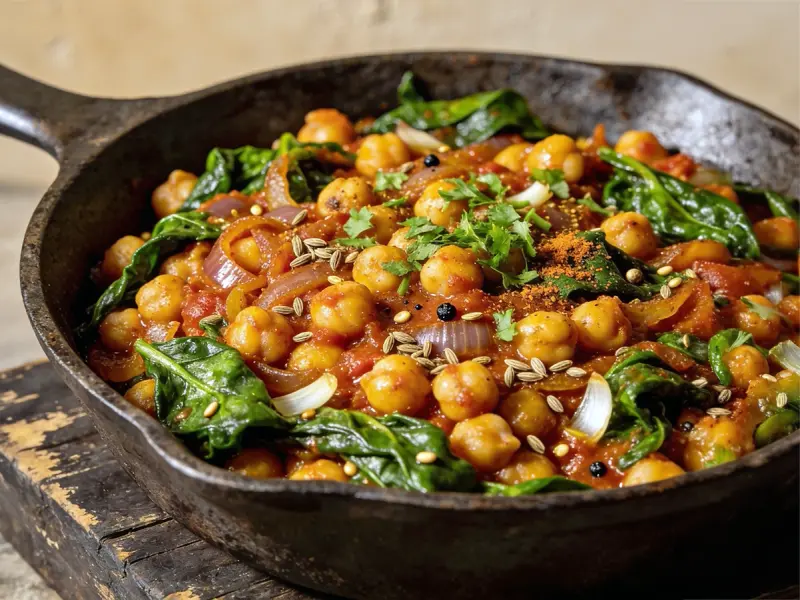 Chickpea Spinach Skillet with chickpeas, spinach and tomatoes — USA recipe