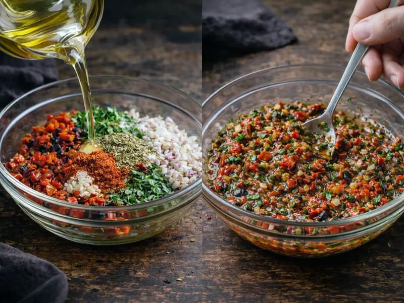 Chimichurri rojo stirred together with smoked paprika, oregano and wine vinegar