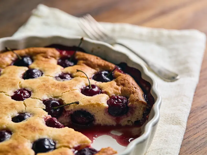 Clafoutis with cherries, egg and flour — France recipe
