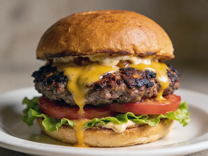 Classic American Burger with beef, onion and cheese — USA recipe