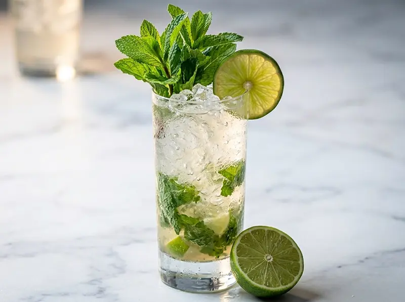 Classic Mojito with white rum, fresh lime juice and fresh mint leaves — Cuba recipe