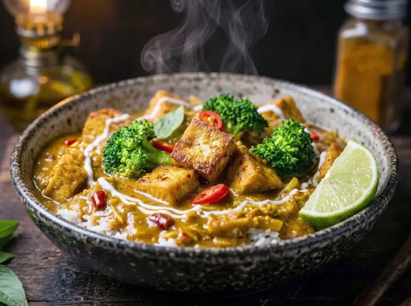 Vegan Coconut Curry with tofu, curry paste and coconut milk — Thailand recipe