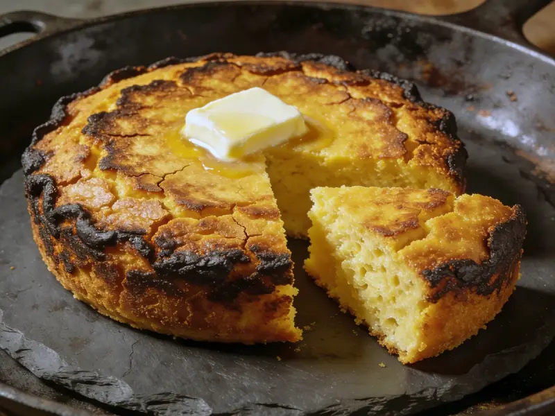 Southern Cornbread (Cast Iron Skillet) with cornmeal, buttermilk and eggs — USA recipe