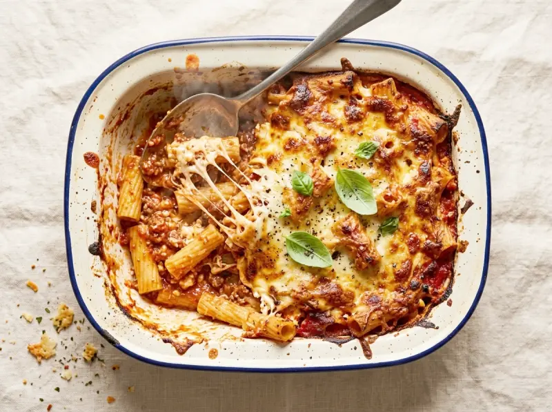 Cottage Cheese Pasta Bake with cottage cheese, penne and mozzarella — USA recipe