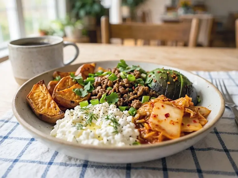 Cottage Cheese Taco Bowl with sweet potatoes, lean ground turkey and cottage cheese — USA recipe