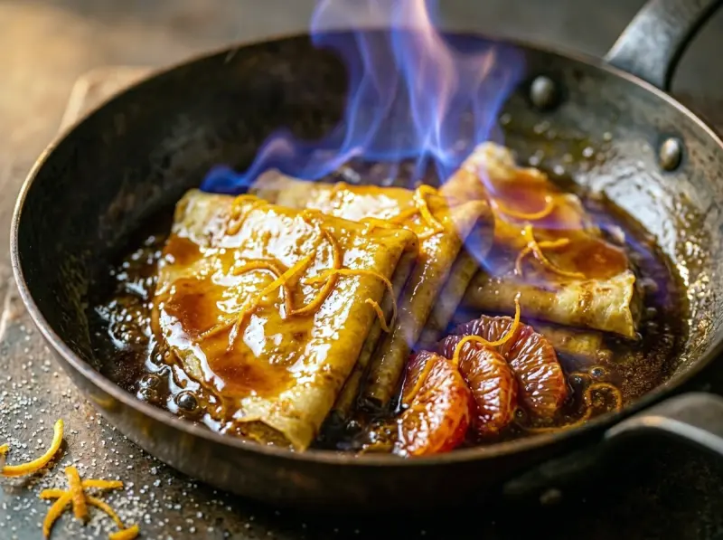 Crêpe Suzette with plain flour, eggs and milk — France recipe