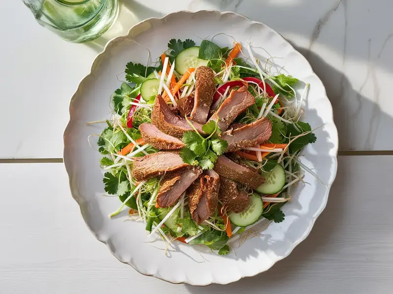 Crispy Duck Salad with duck breasts, lettuce and cucumber — China recipe