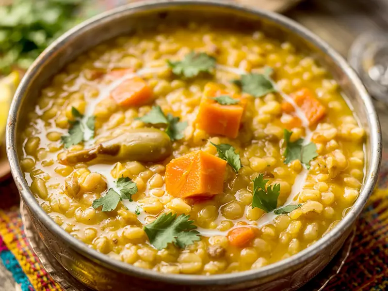 Dal — Spiced Indian Lentil Soup with lentils, onion and garlic — India recipe