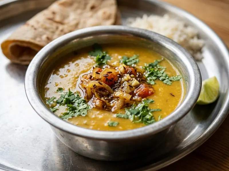 Dal — Spiced Indian Lentil Soup with lentils, onion and garlic — India recipe